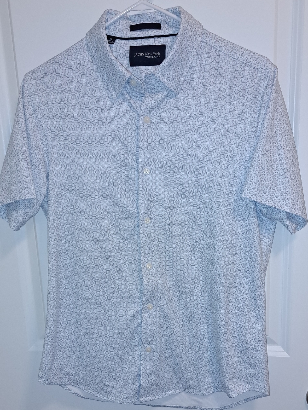 Jachs New York Light Blue Short-Sleeve Geometric Button-Down Shirt Small